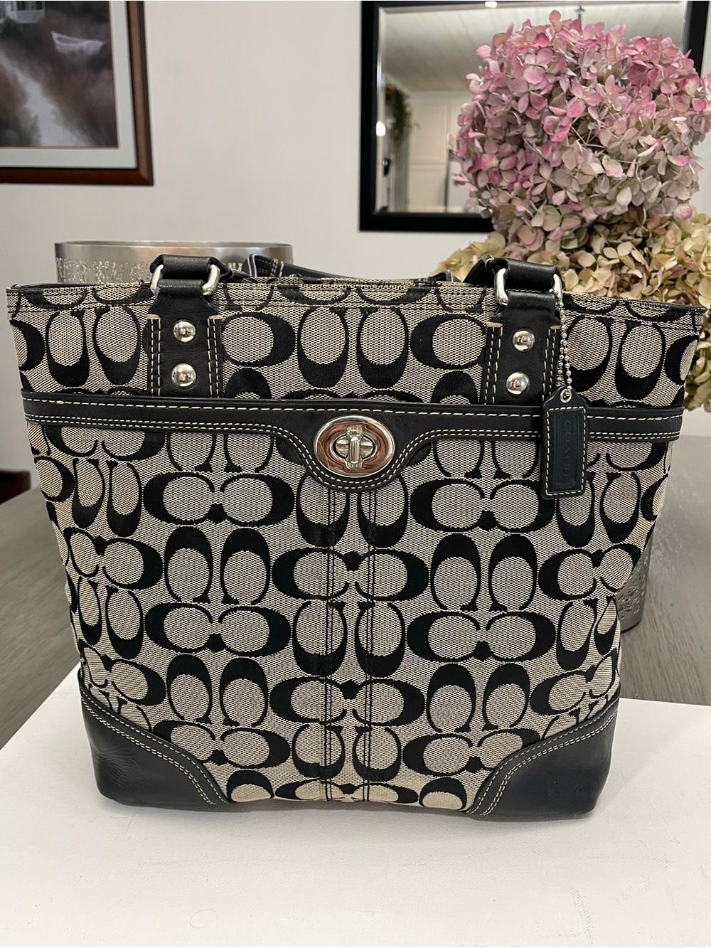 Coach Black and Gray Signature Canvas tote bag